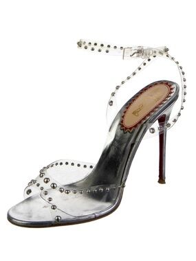 Christian Louboutin Silver Clear Strap Studded Sandals